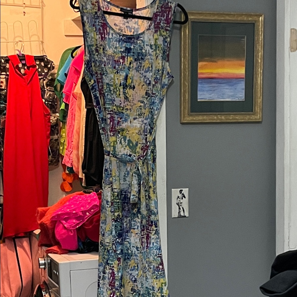 Nina Leonard Multicolor Abstract Print Sleeveless Maxi Dress